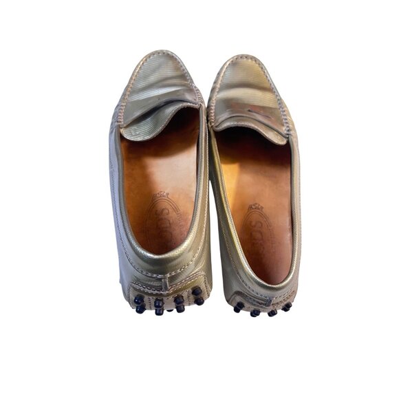Tod's Metallic City Gommino Leather Penny Loafers Size 37.5 US 7 Gold - Picture 3 of 5